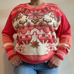 Vintage I.B. Diffusion Granny Beaded Floral Striped Knit Sweater